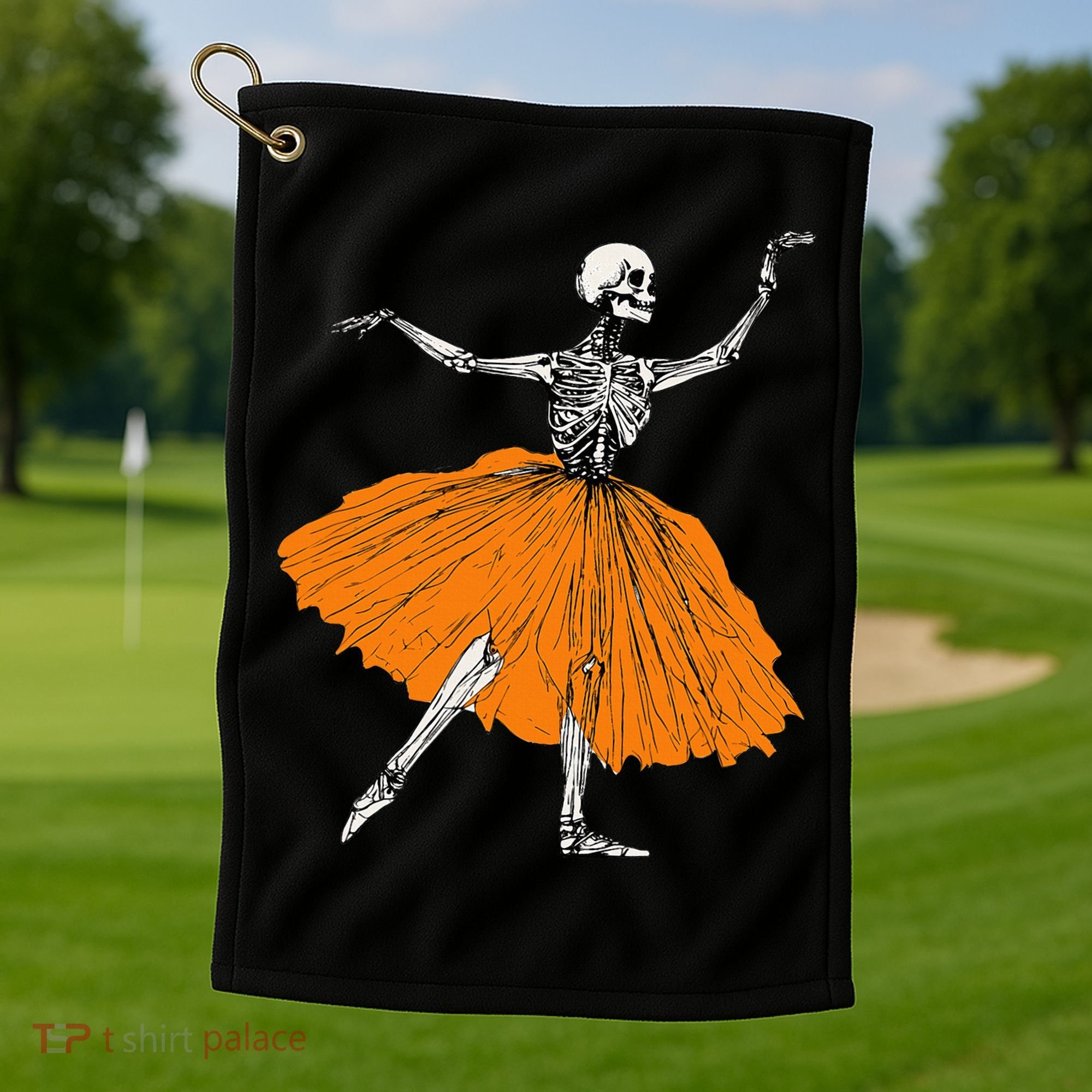 Skeleton Ballerina Dance Tutu Spooky Ballet Dancer Halloween Golf Towel