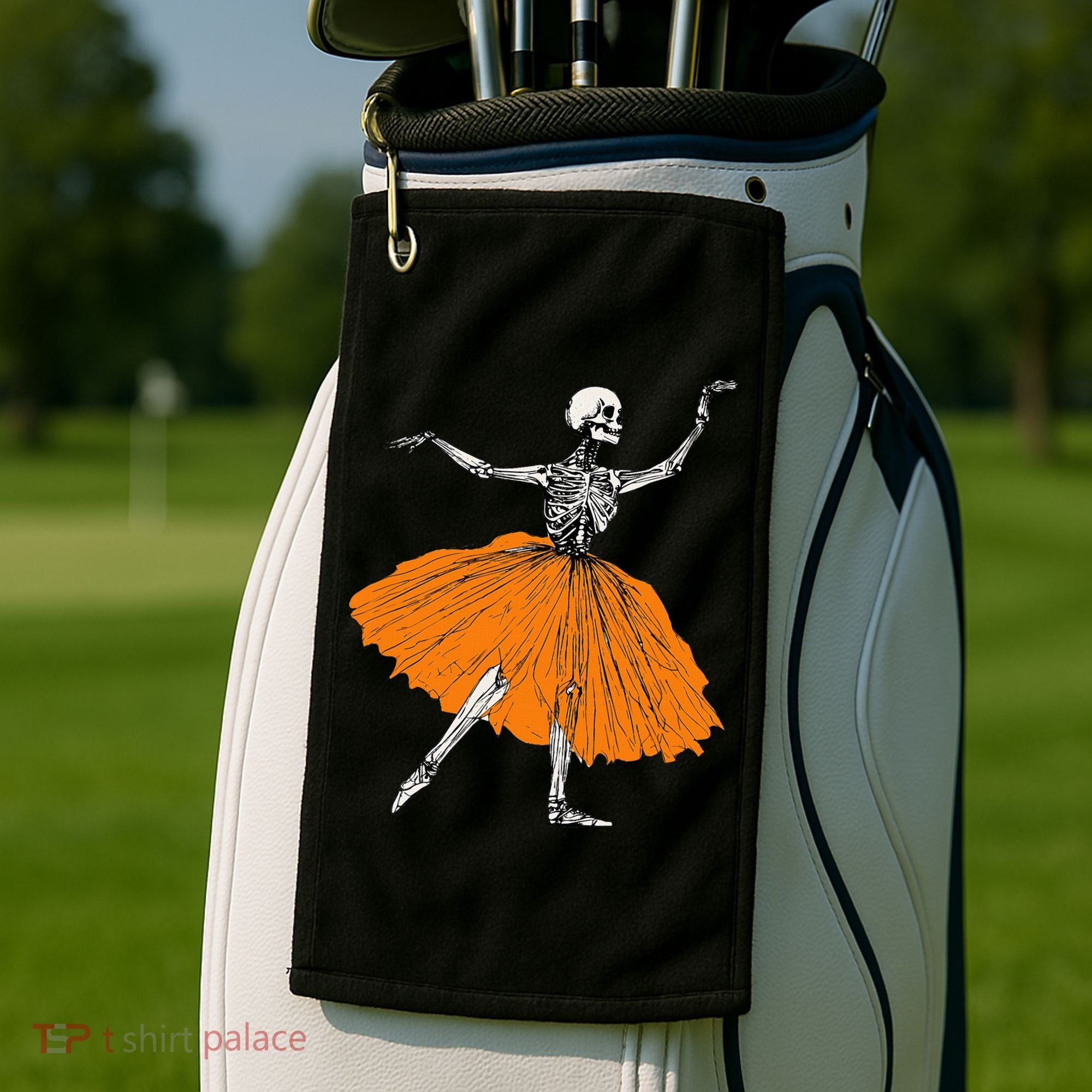 Skeleton Ballerina Dance Tutu Spooky Ballet Dancer Halloween Golf Towel