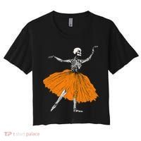 Skeleton Ballerina Dance Tutu Spooky Ballet Dancer Halloween Women's Crop Top Tee thumb 0