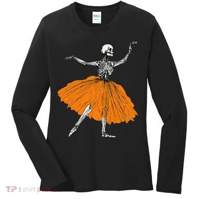 Skeleton Ballerina Dance Tutu Spooky Ballet Dancer Halloween Women's Long Sleeve Shirt