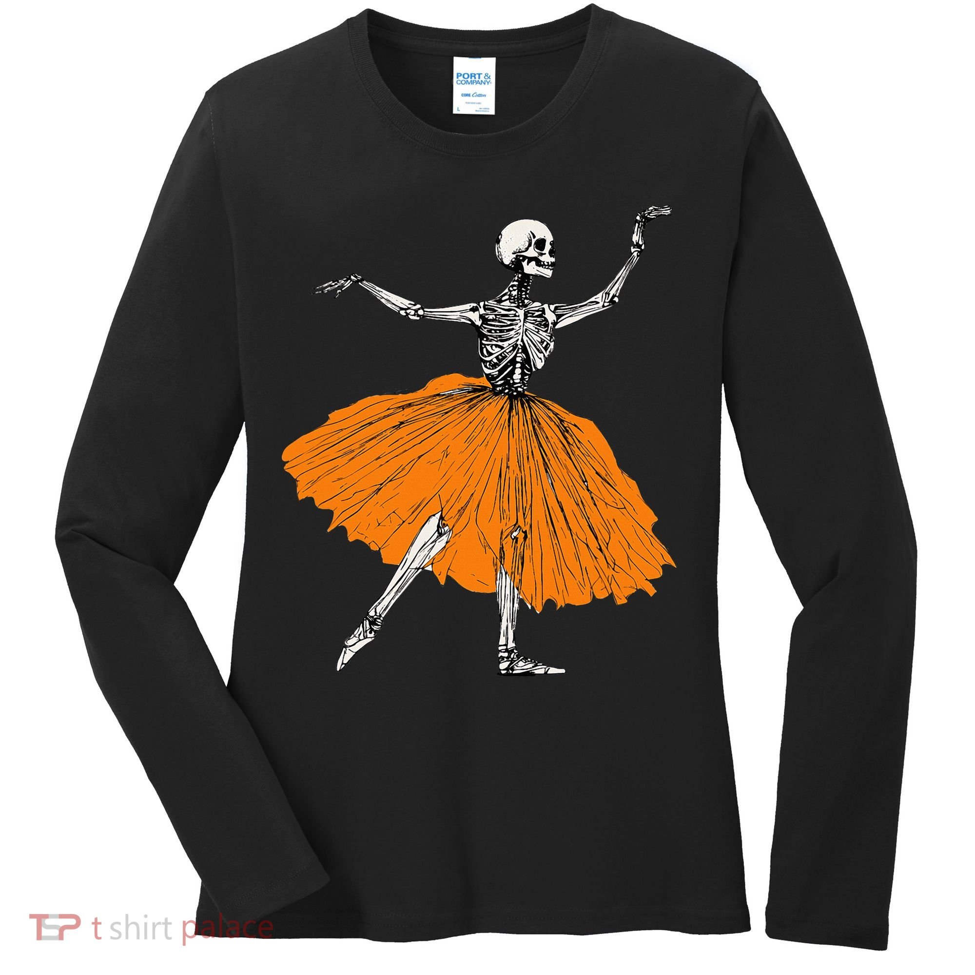Skeleton Ballerina Dance Tutu Spooky Ballet Dancer Halloween Women's Long Sleeve Shirt