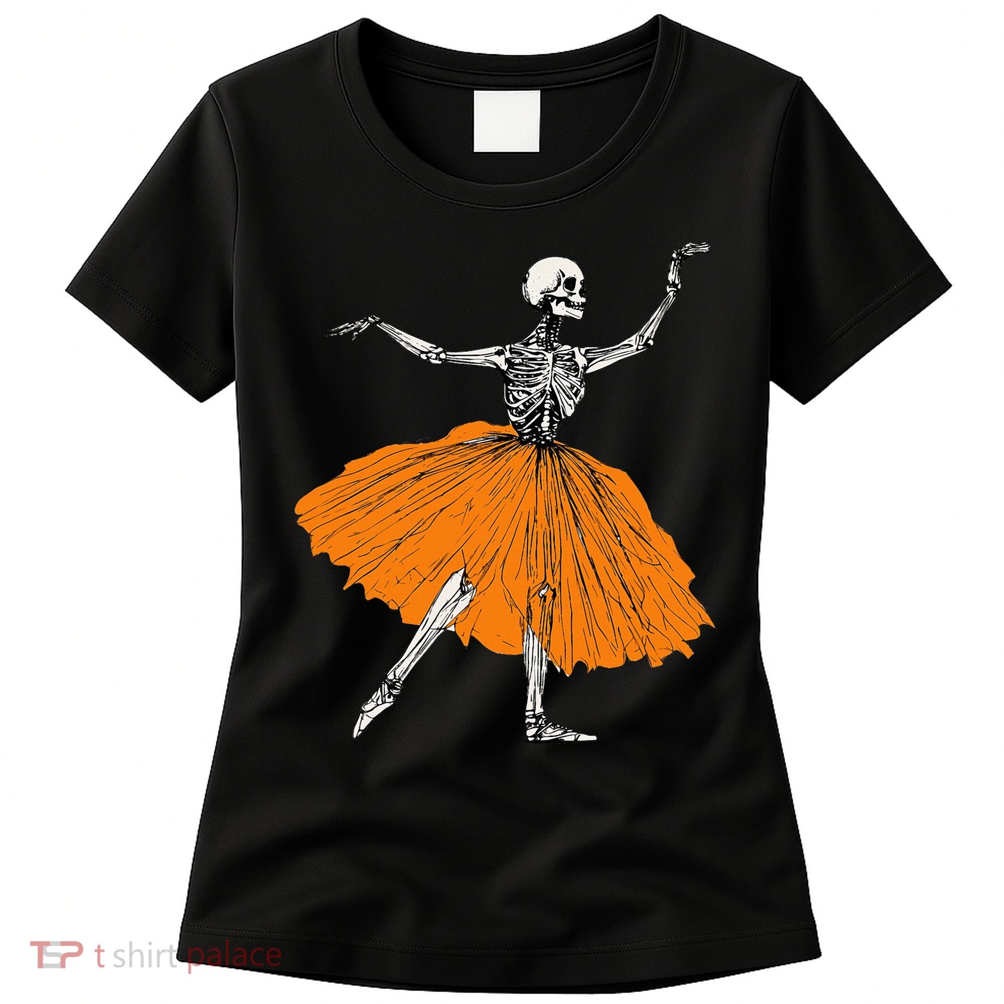 Skeleton Ballerina Dance Tutu Spooky Ballet Dancer Halloween Women's T-Shirt