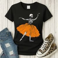 Skeleton Ballerina Dance Tutu Spooky Ballet Dancer Halloween Women's T-Shirt thumb 3