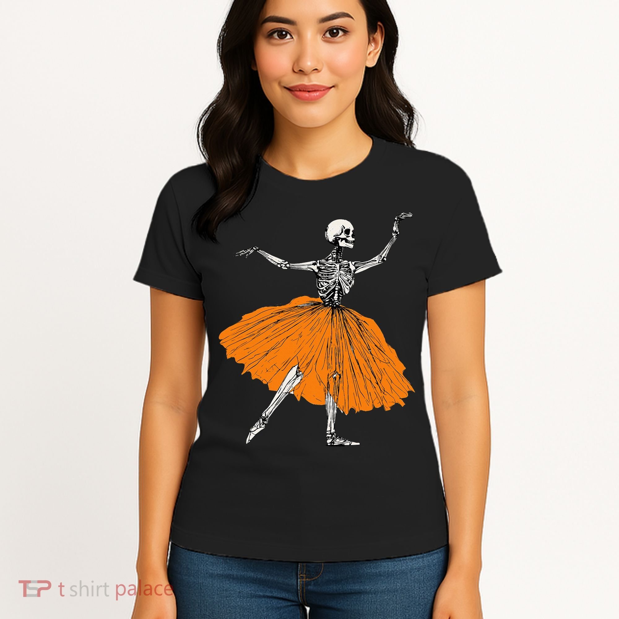 Skeleton Ballerina Dance Tutu Spooky Ballet Dancer Halloween Women's T-Shirt
