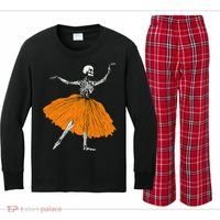 Skeleton Ballerina Dance Tutu Spooky Ballet Dancer Halloween Kids Long Sleeve Plaid Pajama Set thumb 0