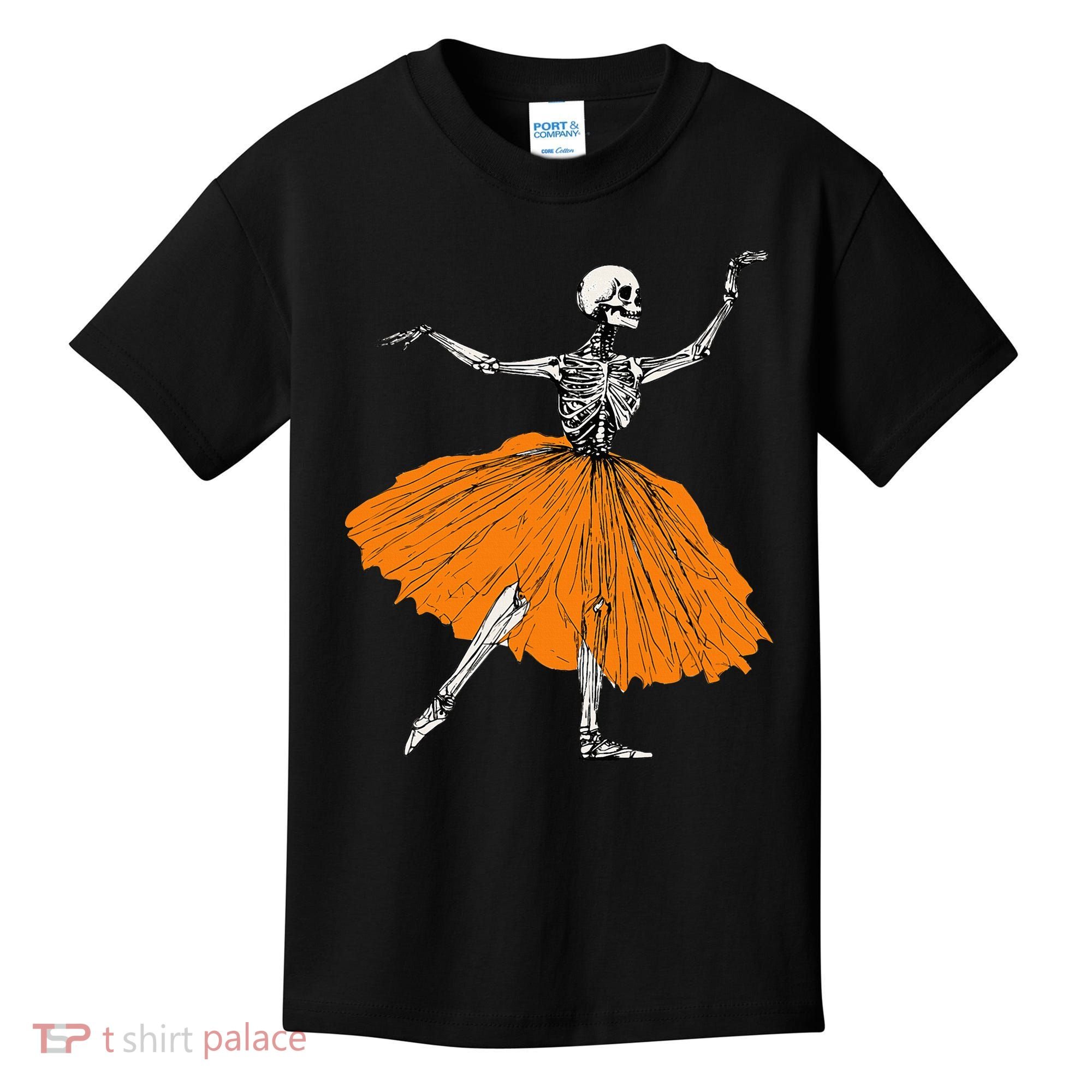 Skeleton Ballerina Dance Tutu Spooky Ballet Dancer Halloween Kids T-Shirt