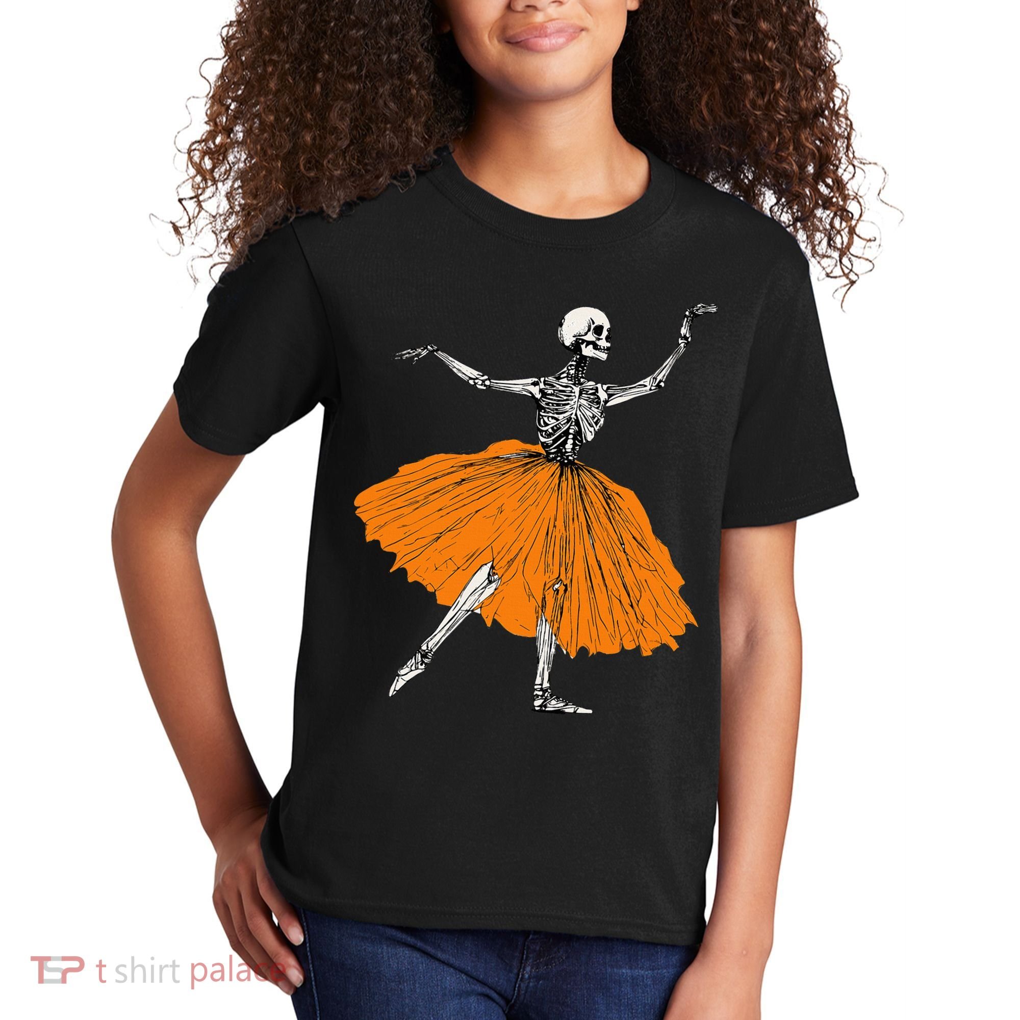 Skeleton Ballerina Dance Tutu Spooky Ballet Dancer Halloween Kids T-Shirt