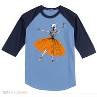 Skeleton Ballerina Dance Tutu Spooky Ballet Dancer Halloween Raglan Baseball Sleeve Shirt thumb 0