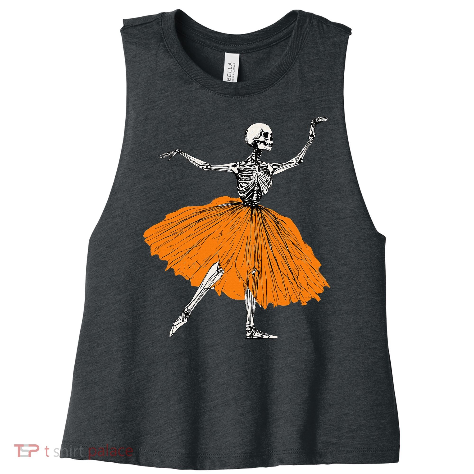 Skeleton Ballerina Dance Tutu Spooky Ballet Dancer Halloween Women's Racerback Cropped Tank