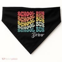School Bus Driver Groovy Retro Funny Back To School USA-Made Doggie Bandana thumb 0