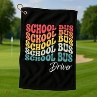 School Bus Driver Groovy Retro Funny Back To School Golf Towel thumb 1