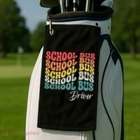 School Bus Driver Groovy Retro Funny Back To School Golf Towel thumb 2