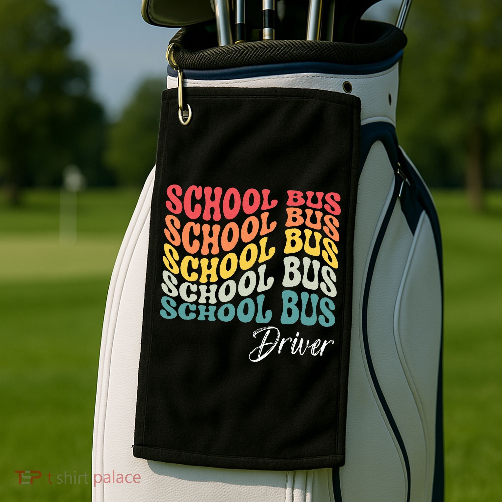 School Bus Driver Groovy Retro Funny Back To School Golf Towel