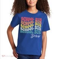 School Bus Driver Groovy Retro Funny Back To School Kids T-Shirt thumb 2