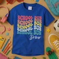 School Bus Driver Groovy Retro Funny Back To School Kids T-Shirt thumb 3