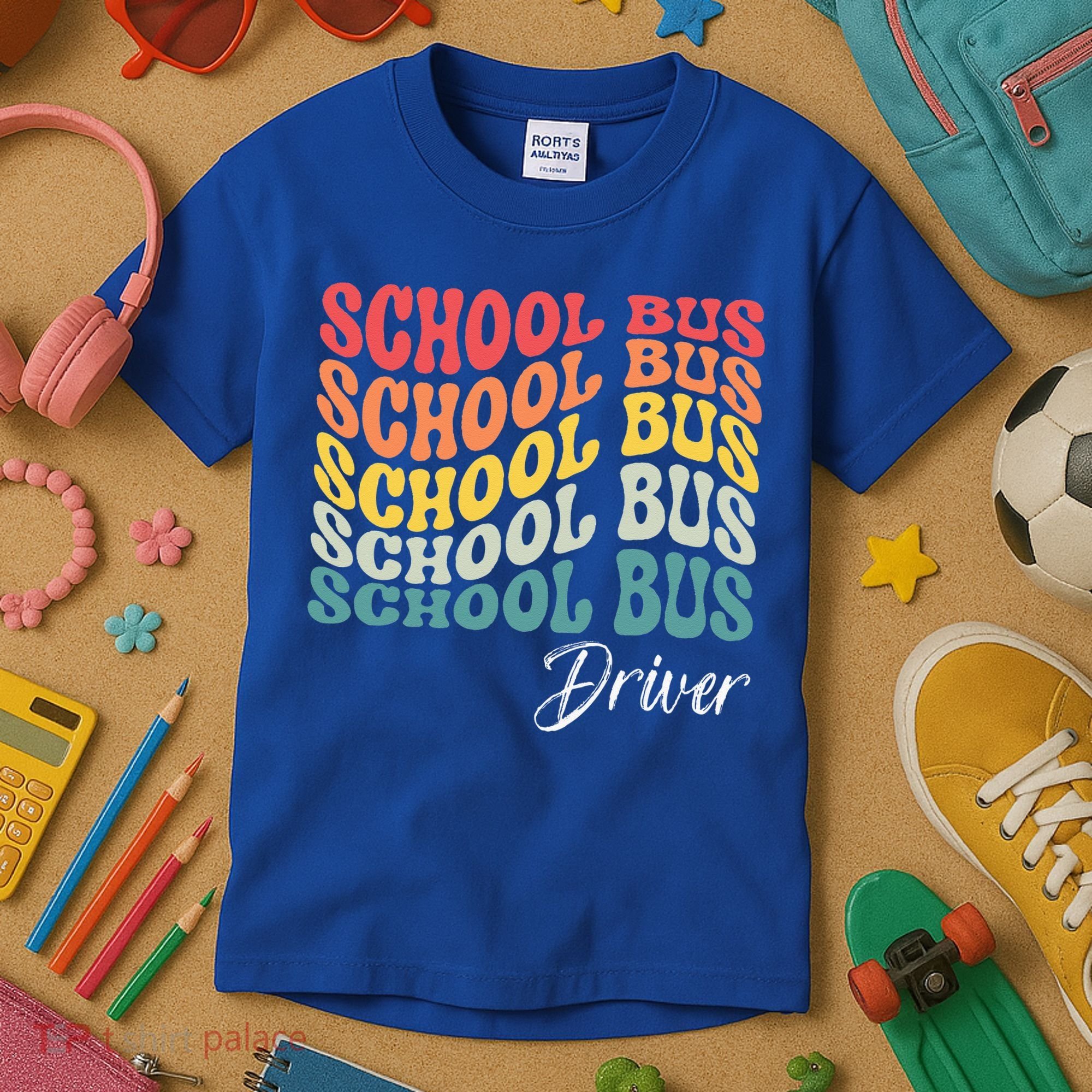 School Bus Driver Groovy Retro Funny Back To School Kids T-Shirt