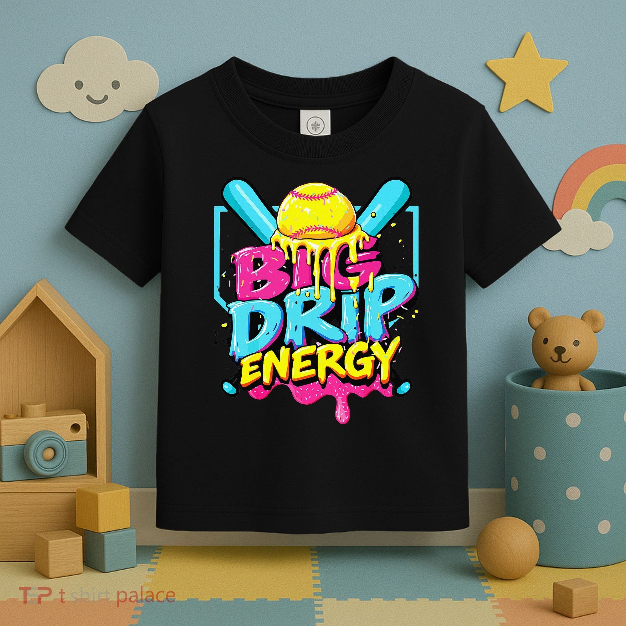 Softball Big Drip Energy Ice Cream Dripping Softball Toddler T-Shirt
