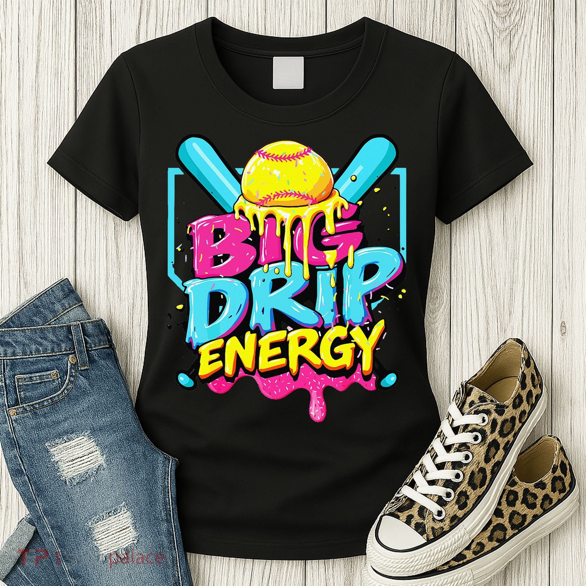 Softball Big Drip Energy Ice Cream Dripping Softball Women's T-Shirt