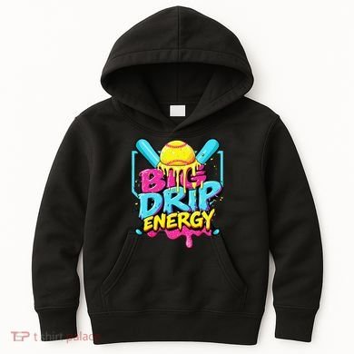Softball Big Drip Energy Ice Cream Dripping Softball Kids Hoodie
