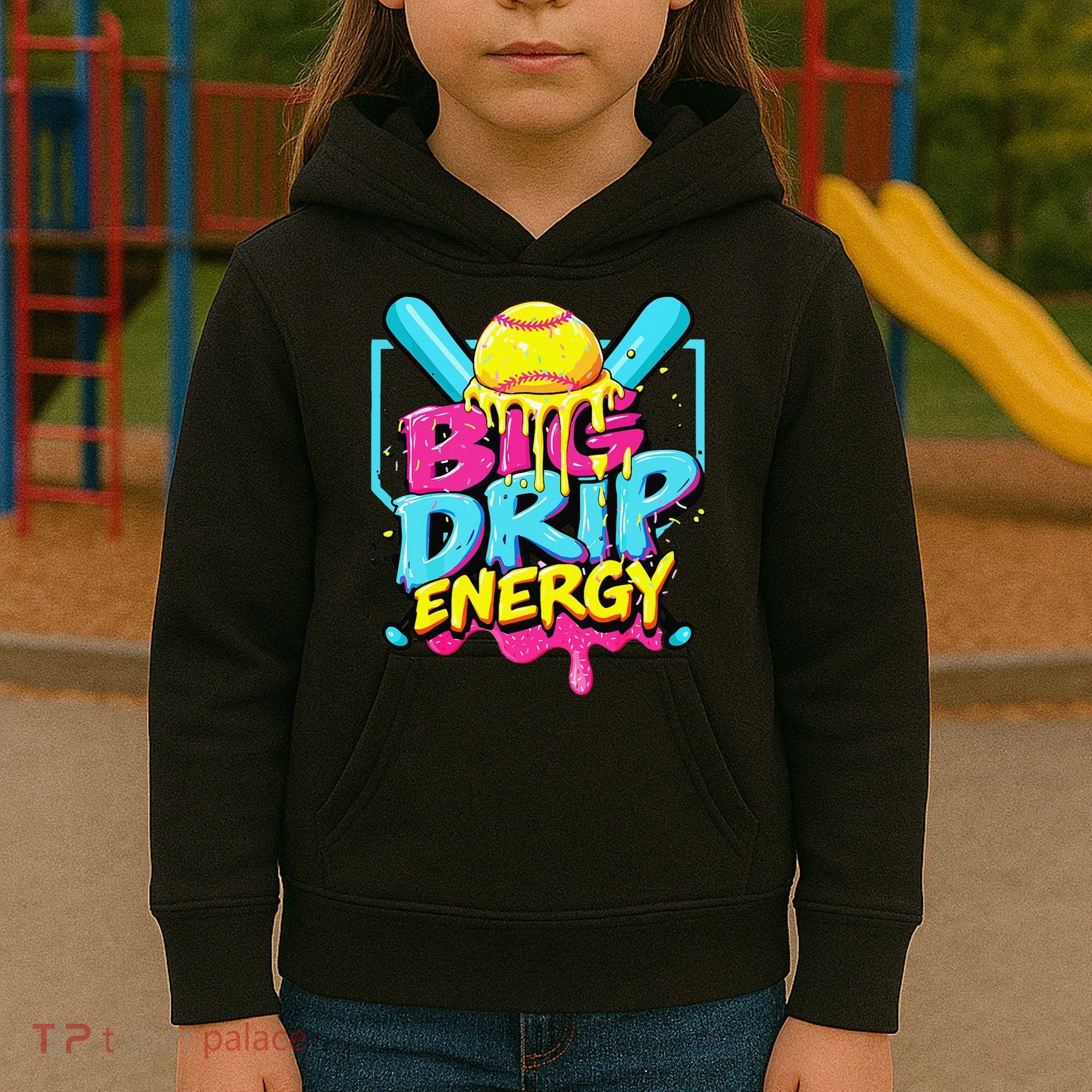 Softball Big Drip Energy Ice Cream Dripping Softball Kids Hoodie
