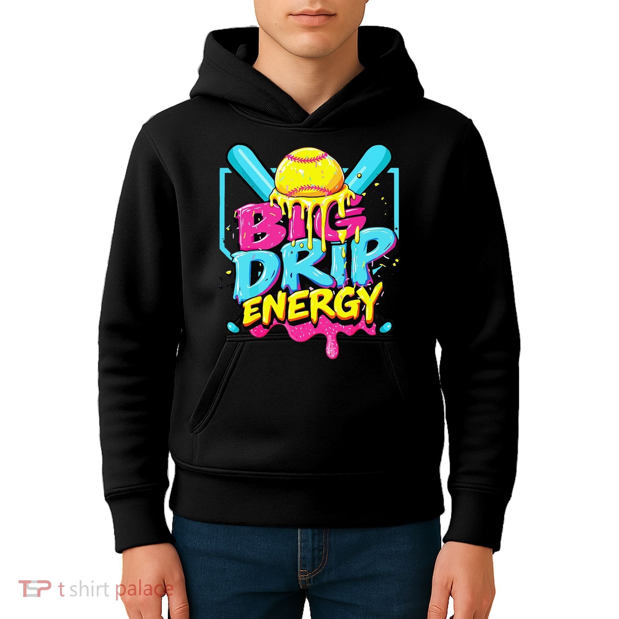 Softball Big Drip Energy Ice Cream Dripping Softball Kids Hoodie