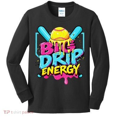 Softball Big Drip Energy Ice Cream Dripping Softball Kids Long Sleeve Shirt