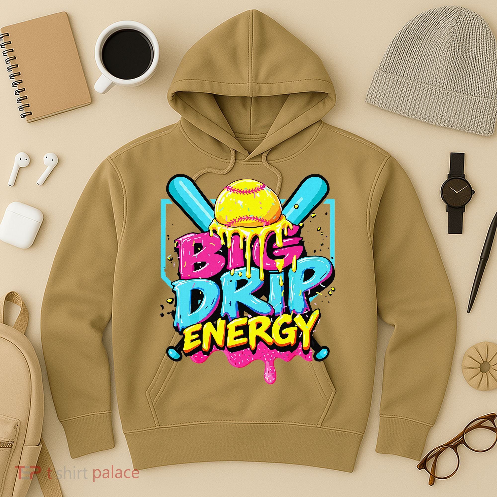 Softball Big Drip Energy Ice Cream Dripping Softball Hoodie