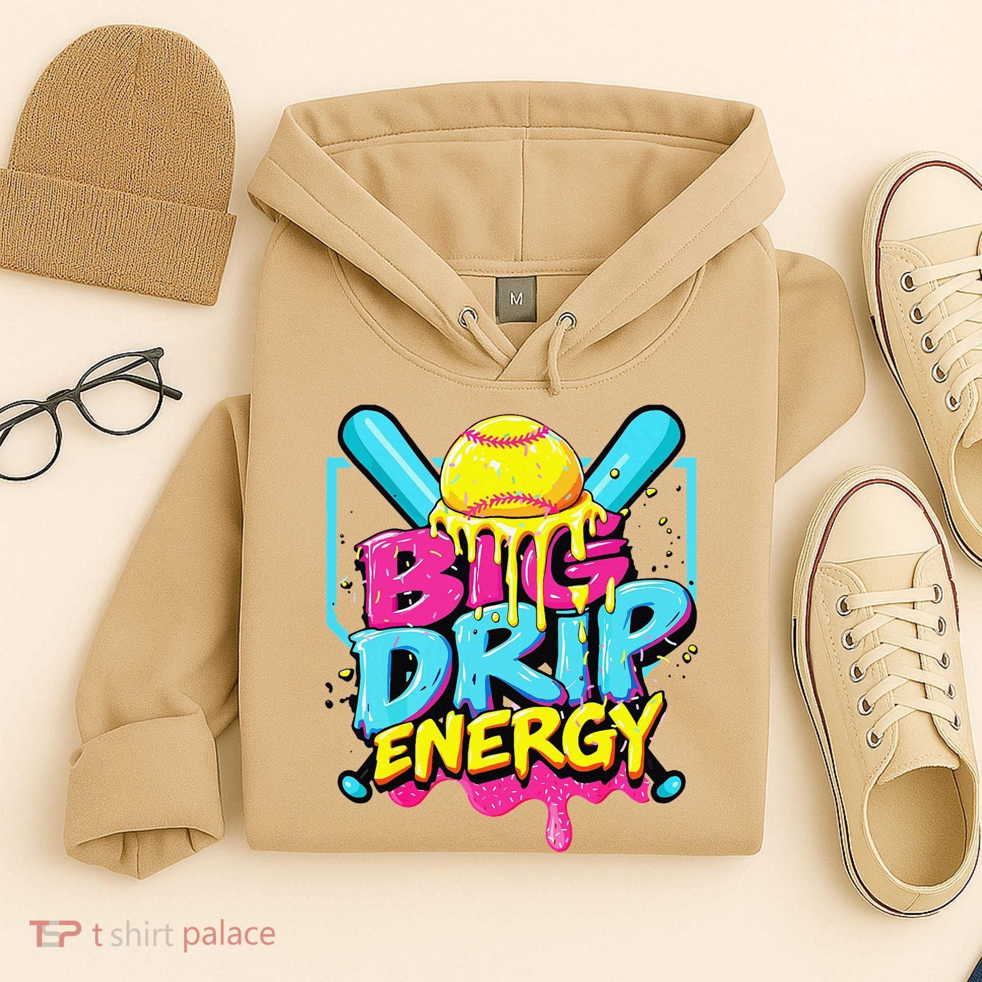 Softball Big Drip Energy Ice Cream Dripping Softball Hoodie