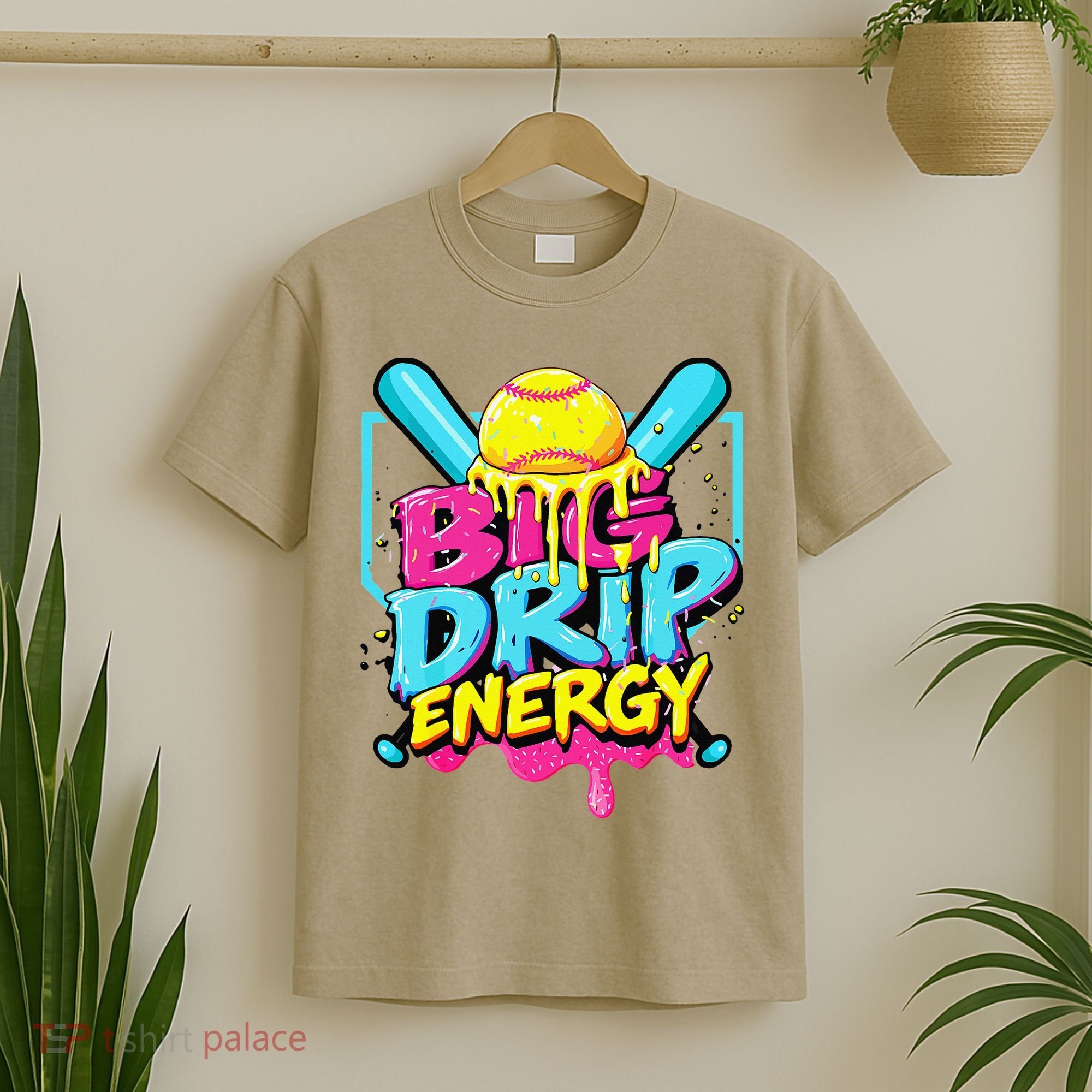 Softball Big Drip Energy Ice Cream Dripping Softball T-Shirt