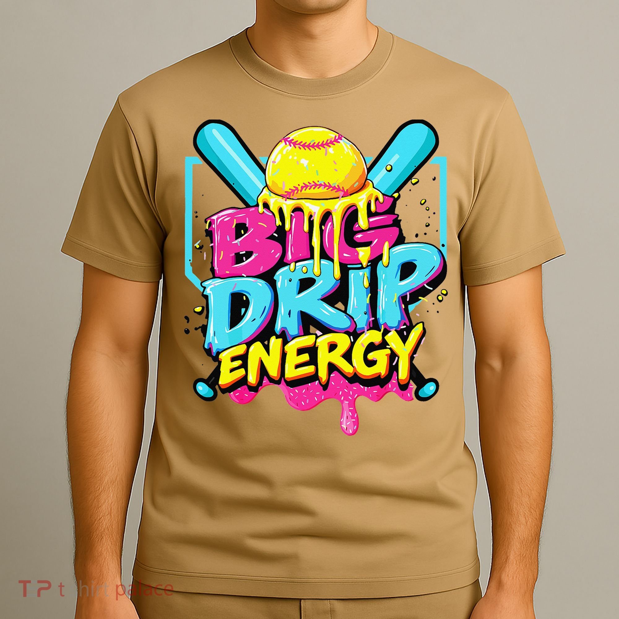 Softball Big Drip Energy Ice Cream Dripping Softball T-Shirt