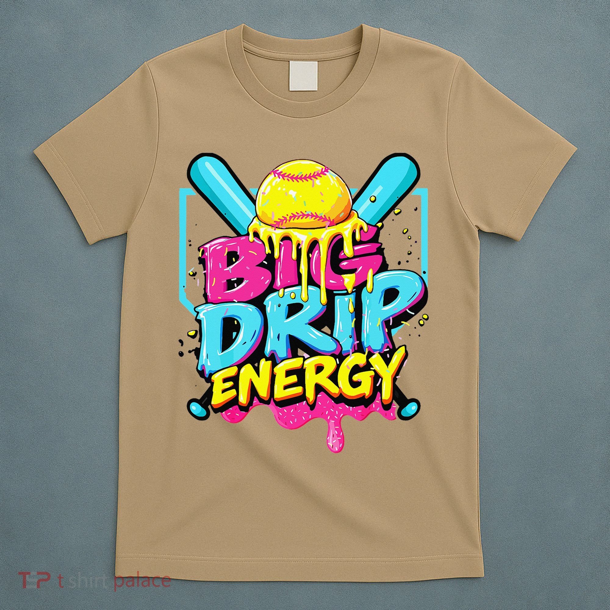 Softball Big Drip Energy Ice Cream Dripping Softball T-Shirt