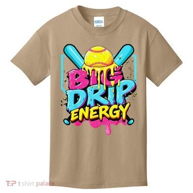Softball Big Drip Energy Ice Cream Dripping Softball Kids T-Shirt