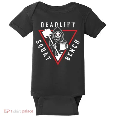 Squat Bench Deadlift Grim Reaper Baby Bodysuit
