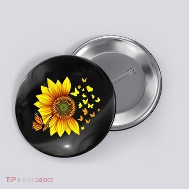 Sunflower Butterflies Design Button