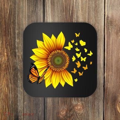 Sunflower Butterflies Design Coaster
