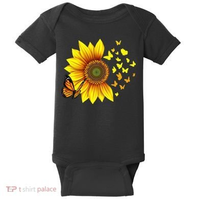Sunflower Butterflies Design Baby Bodysuit