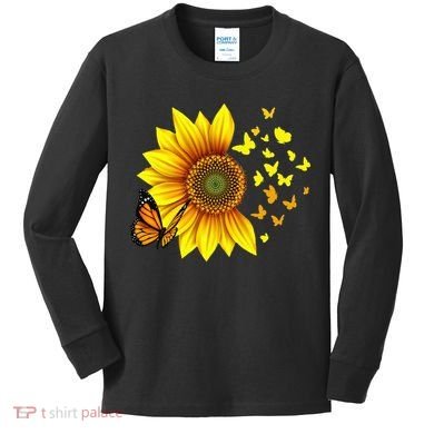 Sunflower Butterflies Design Kids Long Sleeve Shirt