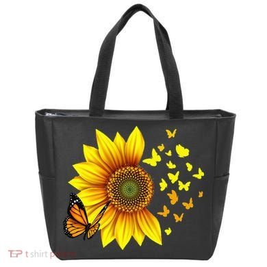 Sunflower Butterflies Design Tote Bag