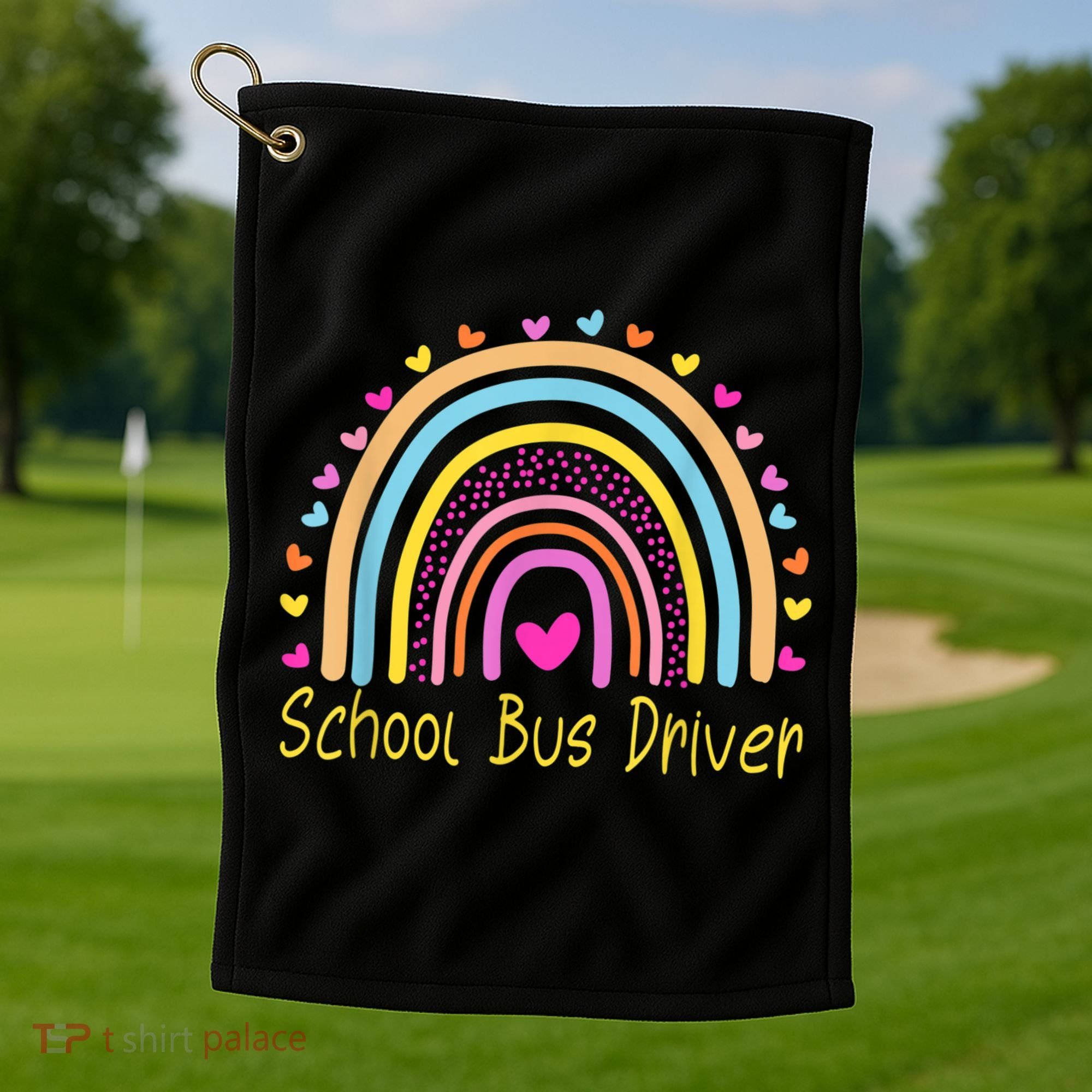 School Bus Driver Rainbow Golf Towel