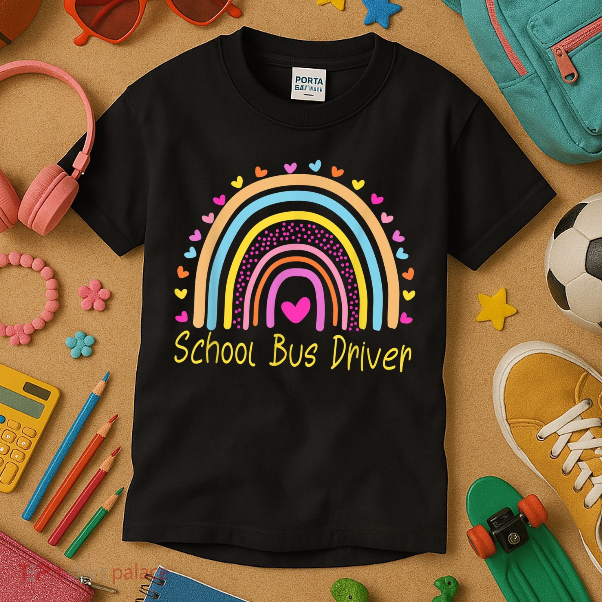 School Bus Driver Rainbow Kids T-Shirt