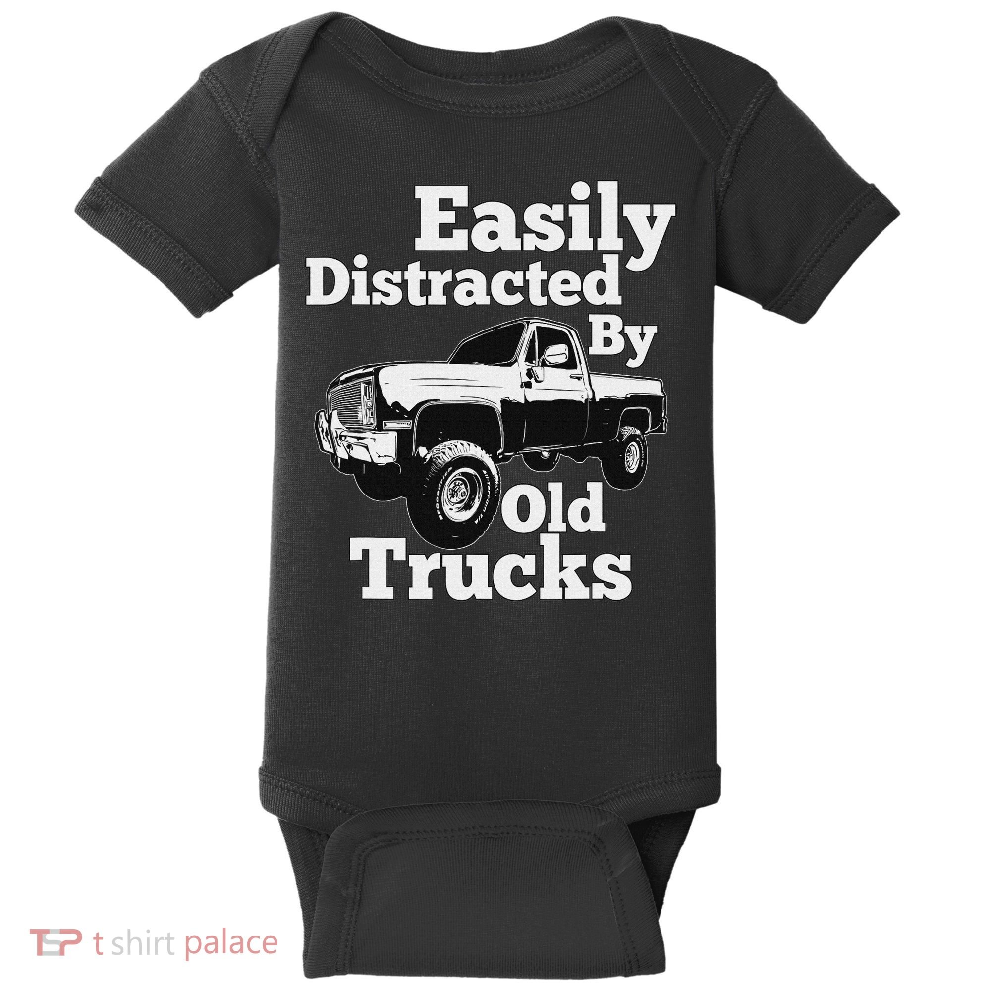 Square Body Easily Distracted By Old Trucks Squarebody Baby Bodysuit