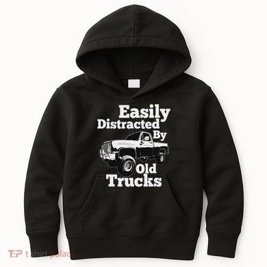 Square Body Easily Distracted By Old Trucks Squarebody Kids Hoodie