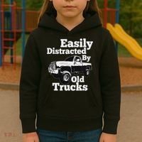 Square Body Easily Distracted By Old Trucks Squarebody Kids Hoodie thumb 3