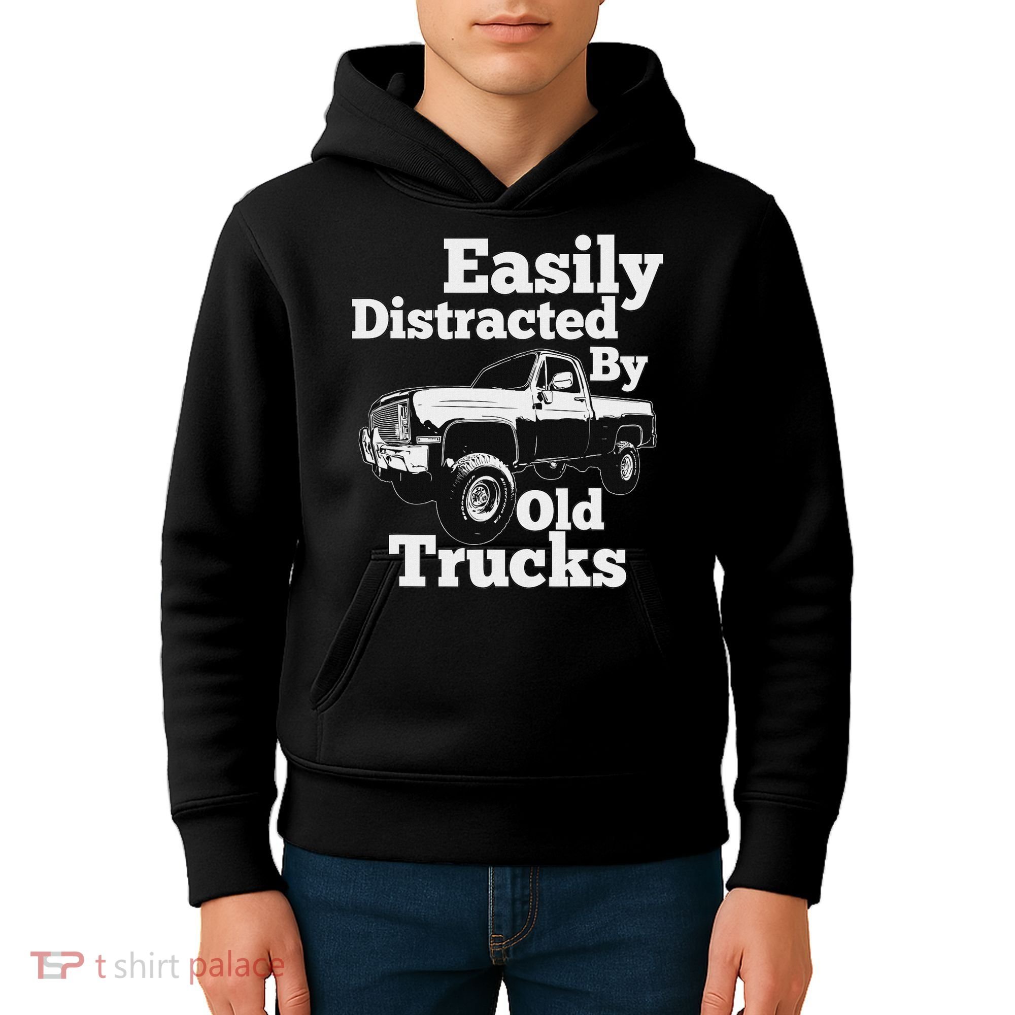 Square Body Easily Distracted By Old Trucks Squarebody Kids Hoodie