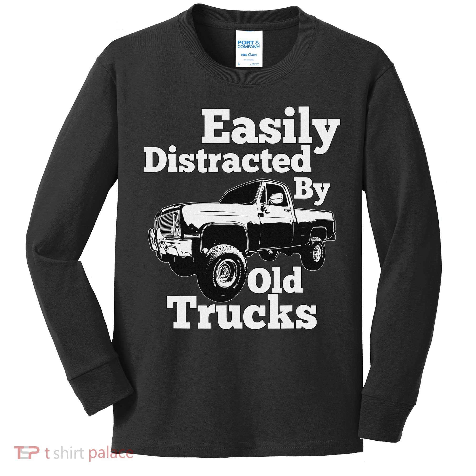 Square Body Easily Distracted By Old Trucks Squarebody Kids Long Sleeve Shirt