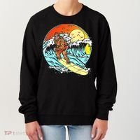 Surfing Bigfoot Funny Beach Sasquatch Surfer Waves Retro 80s Women's Sweatshirt thumb 0