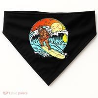 Surfing Bigfoot Funny Beach Sasquatch Surfer Waves Retro 80s USA-Made Doggie Bandana thumb 0