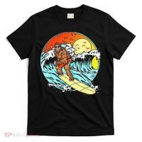 Surfing Bigfoot Funny Beach Sasquatch Surfer Waves Retro 80s T-Shirt thumb 0