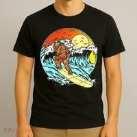 Surfing Bigfoot Funny Beach Sasquatch Surfer Waves Retro 80s T-Shirt thumb 3