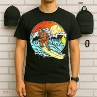 Surfing Bigfoot Funny Beach Sasquatch Surfer Waves Retro 80s T-Shirt thumb 6